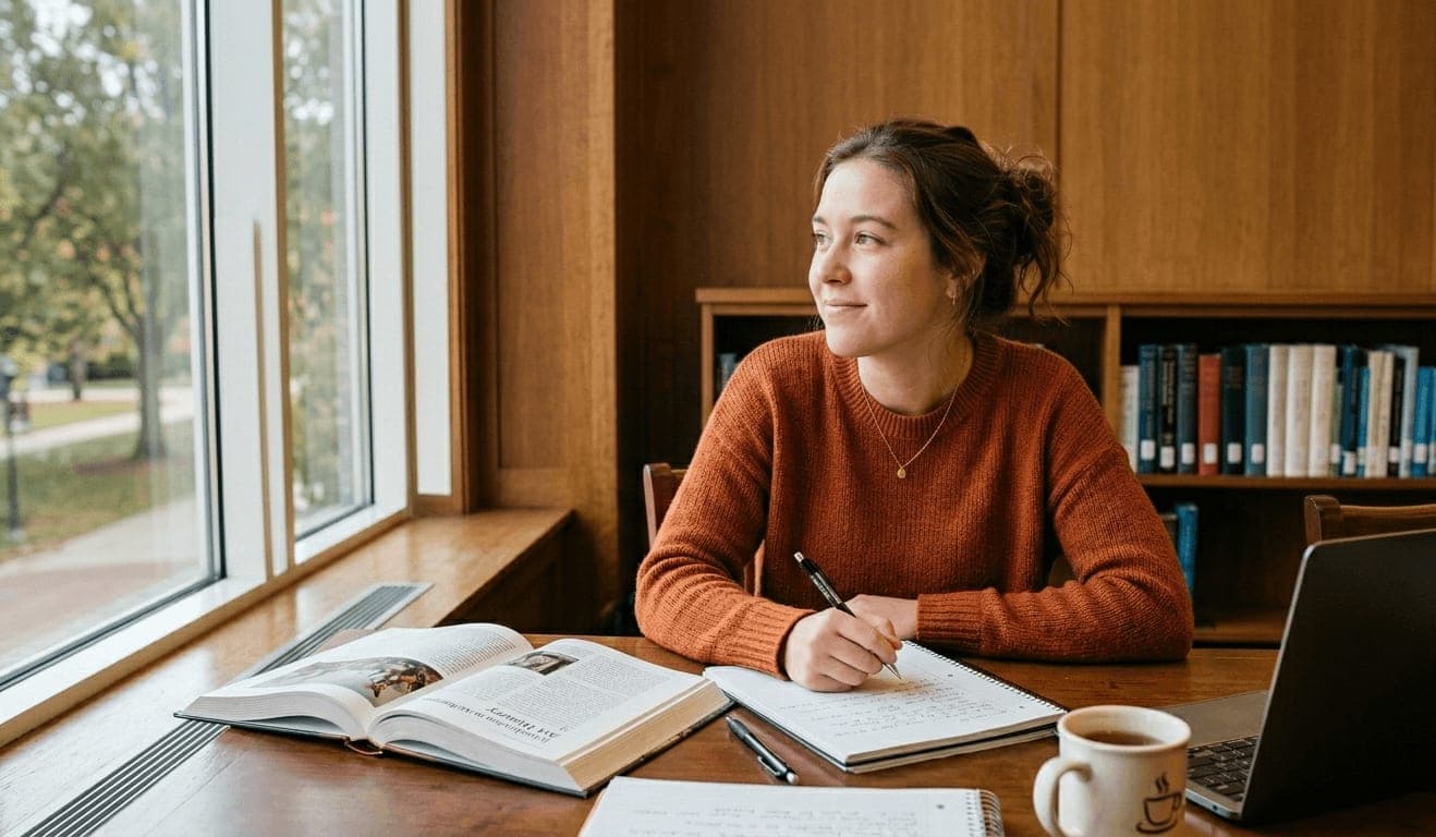 Student som läser på distans vid sitt skrivbord hemma